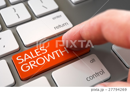 Hand Touching Sales Growth Button. 3D. 27794269
