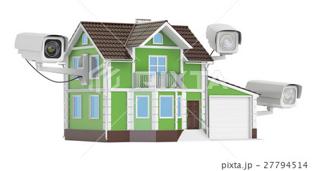 Security CCTV cameras on the house, 3D rendering 27794514
