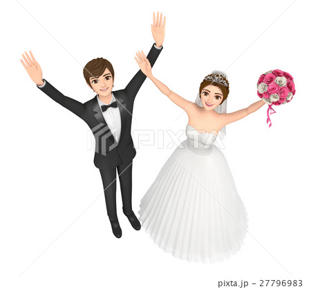 結婚する幸せな若いカップルのイラスト素材