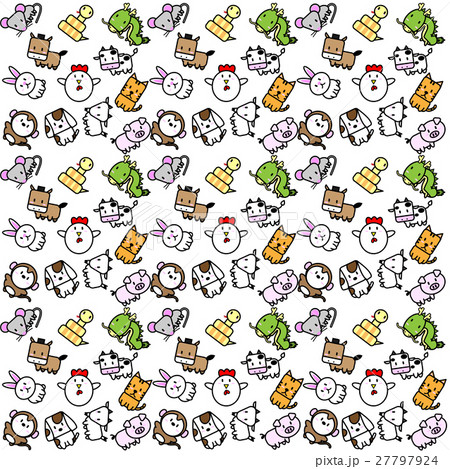 Cartoon animal Chinese zodiac on red background 27797924