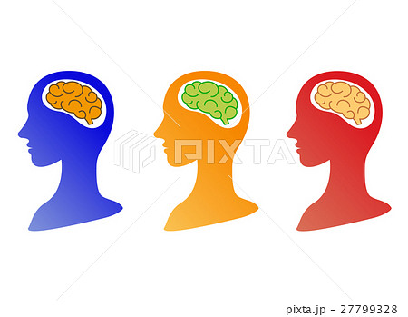 脳に効く人体脳シルエットセット 赤 青 緑 のイラスト素材