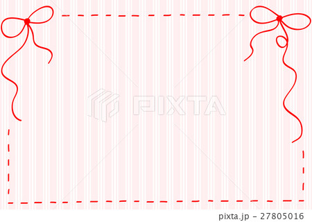 手書きリボン フレーム ストライプ背景のイラスト素材