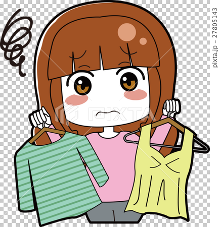 服選びに悩む女性のイラストのイラスト素材