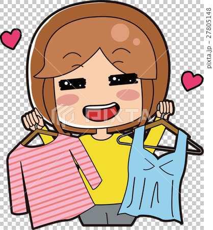 嬉しそうに服選びをする女性のイラスト 27805148