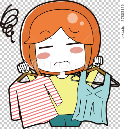 服選びに悩む女性のイラストのイラスト素材
