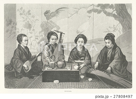 邦楽奏者：アンベール「幕末日本図絵」 1874のイラスト素材 [27808497