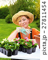 Young woman planting flower seedlings, gardening 27811454