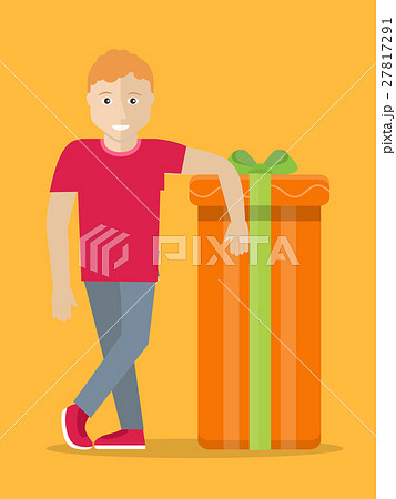Man with Gift Box. Giving Present Concept. Vector 27817291