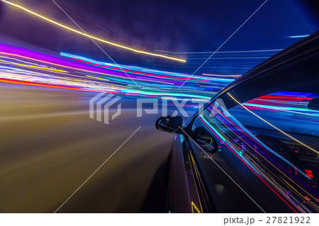 View from Side of Car moving in a night city 27821922
