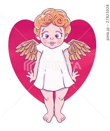 Valentine's day. Confused Cupid-girl with gold Valentine's day. Confused Cupid-girl with gold 27823028