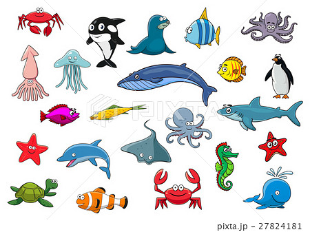 Cartoon sea fish and ocean animals vector icons - Stock Illustration  [27824181] - PIXTA