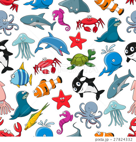 Sea fish and ocean animals vector cartoon pattern 27824332