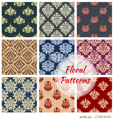 Floral pattern set, flowery vector damask ornament Floral pattern set, flowery vector damask ornament 27824350