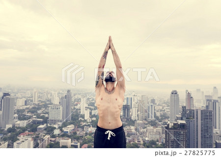 Man Practice Yoga Rooftop Concept 27825775