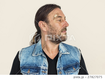 Man Hurt Bandage Painful Wound Injured Concept Man Hurt Bandage Painful Wound Injured Concept 27827075