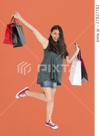 Cheerful Female Shopping Bags Studio Concept Cheerful Female Shopping Bags Studio Concept 27827782