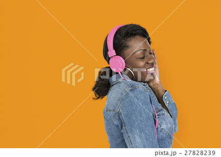 Girl Listening Music Headphones Concept 27828239