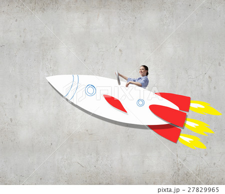 Woman in drawn rocket 27829965