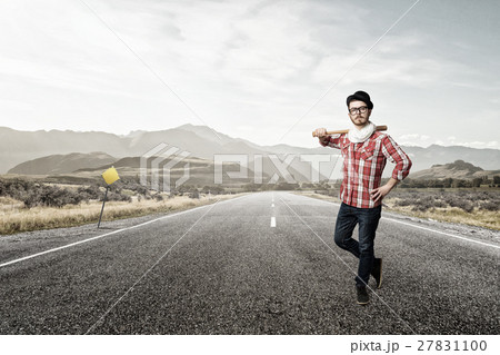 Hipster guy with bat 27831100
