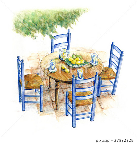 ここちよいガーデンテラスのイラスト素材