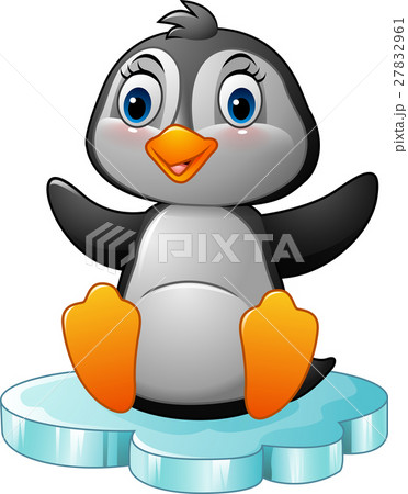 Cartoon funny penguin sitting on ice 27832961