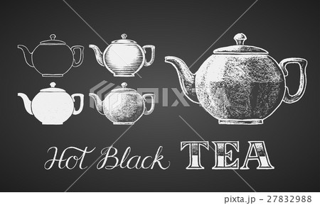 Set of teapots drawn on chalkboard 27832988