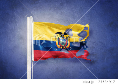 Torn flag of Ecuador flying against grunge Torn flag of Ecuador flying against grunge 27834917