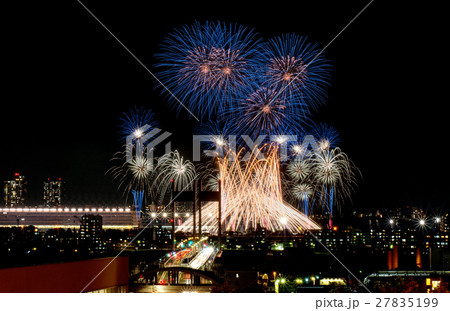 府中競馬場 花火の写真素材