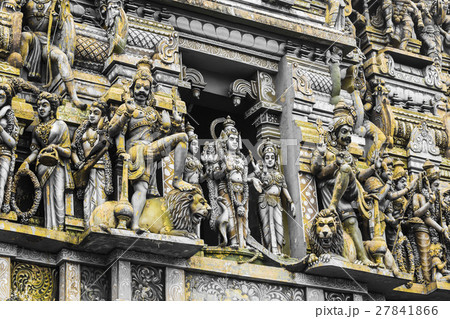 Closeup details on the tower of a Hindu Temple Closeup details on the tower of a Hindu Temple 27841866