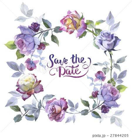 Wildflower rose flower wreath in a watercolor 27844205