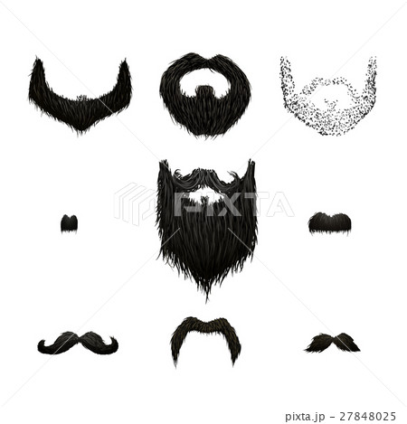 Set of detailed black mustaches and beards on 27848025