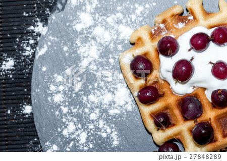 homemade Belgian waffles with berries, whipped 27848289