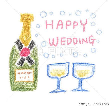 シャンパンボトルとグラスのメッセージカードのイラスト素材