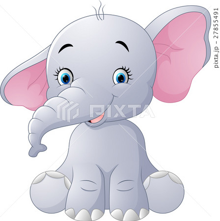 Cute Baby Elephant Sitting Isolated On White Backgのイラスト素材