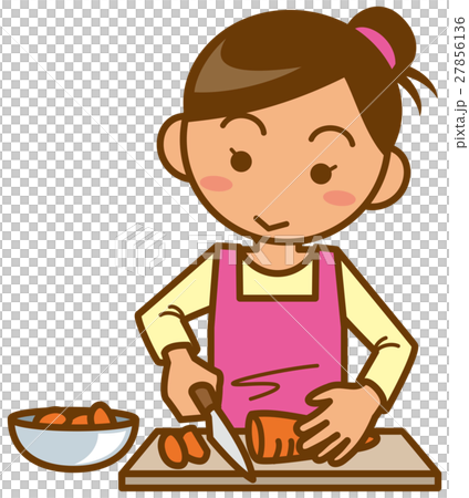主婦 上半身 料理のイメージイラストのイラスト素材