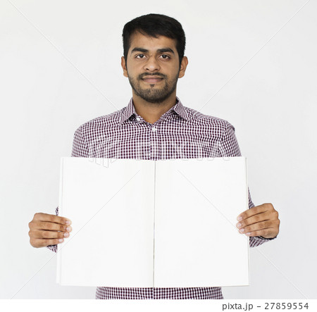 Indian Male Smiling Holding Placard Concept Indian Male Smiling Holding Placard Concept 27859554