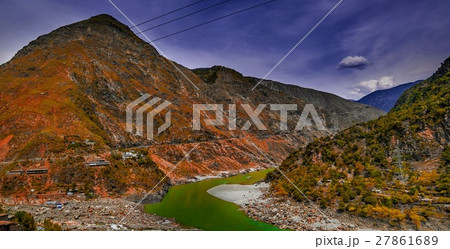 aerial view to Indus river and valley, Karakoram,  27861689