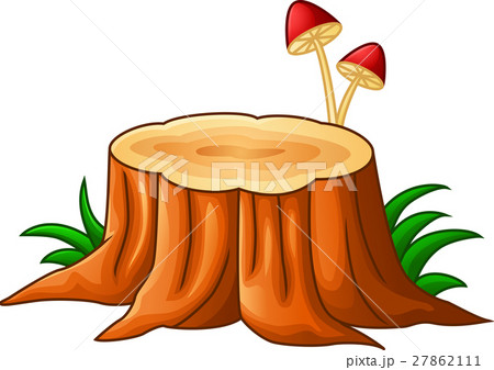 Illustration of tree stump and mushroom 27862111