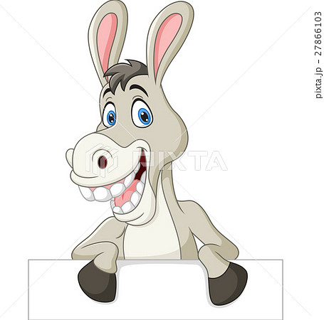 Cartoon Funny Donkey Holding Blank Signのイラスト素材