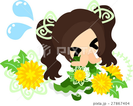 可愛い女の子とタンポポのイラスト 27867404