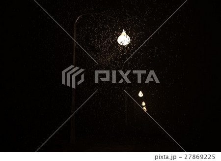 Snowfall in valley of lamp at night 3d 27869225