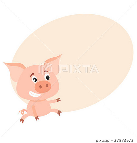 Funny little pig sitting awkwardly and pointing to 27873972