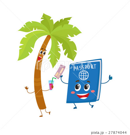 Funny palm tree and passport characters 27874044