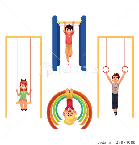 Kids at playground, hanging and climbing on monkey 27874089