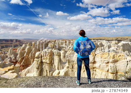 Hiker admiring views of Coal Mine canyon Hiker admiring views of Coal Mine canyon 27874349