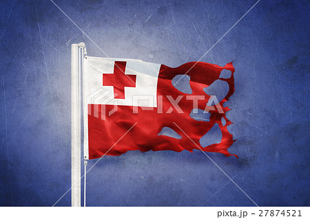 Torn flag of Tonga flying against grunge 27874521