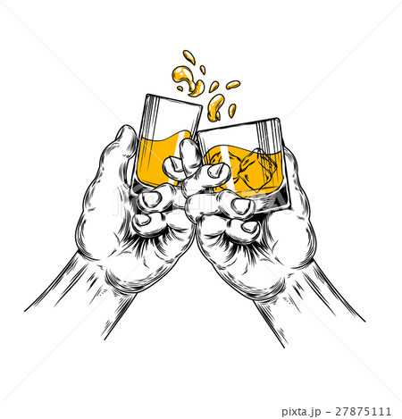 illustration of two hands raised stemware 27875111