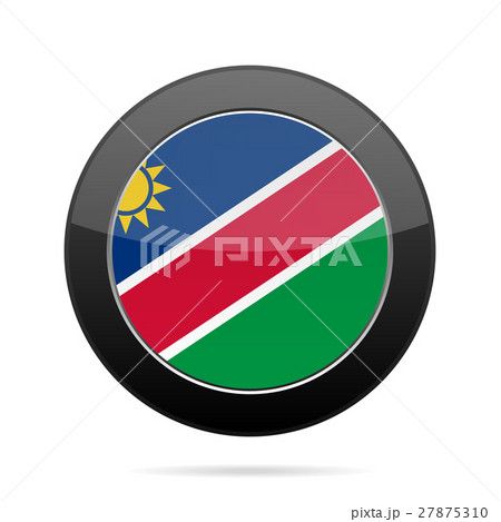 Flag of Namibia. Shiny black round button.