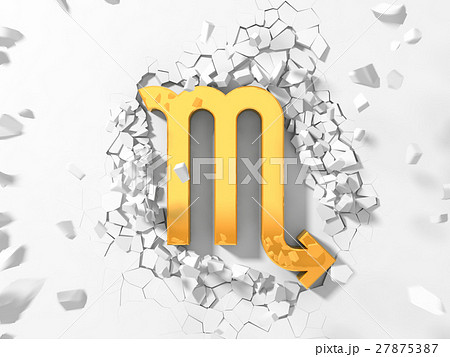 golden scorpio symbol hitting to wall and flying 27875387