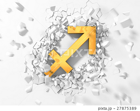 golden sagittarius symbol hitting to wall and 27875389